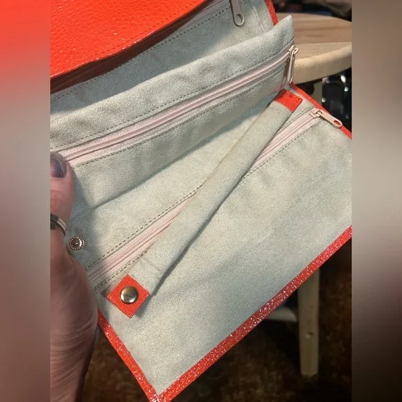 Tangerine Orange Vegan Leather & Velvet Jewelry Accessory Cosmo Wallet Pouch NEW - Picture 8 of 9